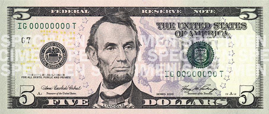 Text Box: Image of $5 bill 